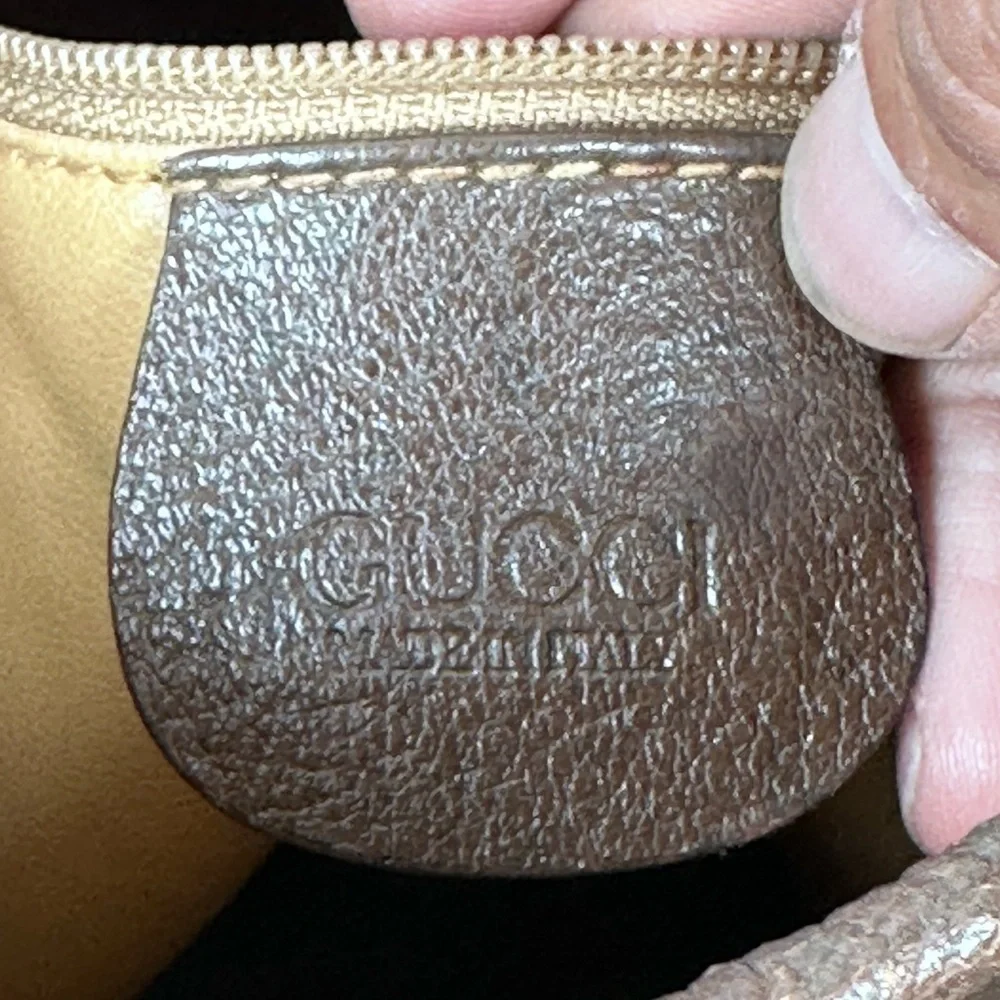 Auth Gucci GG Supreme PVC x Leather Beige Drawstring Shoulder Bag